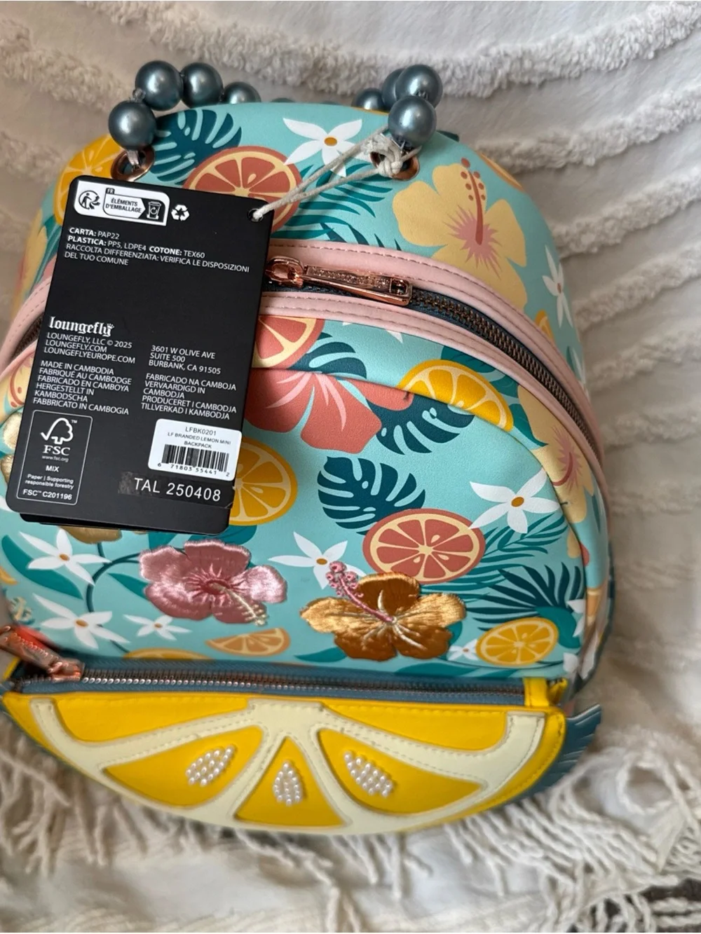 Loungefly Tropical Lemon Floral Mini Backpack NWT